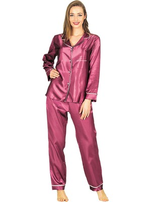 Carlburn #pijamatakımı Saten Çeyizlik Kaliteli Likralı Esnek Şık Rahat Tasarım Mor Saten Pijama Takımı