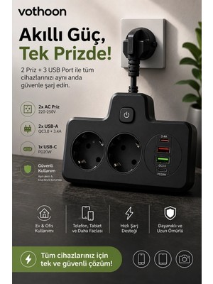 Zenvia BKL-502 Akım Korumalı 2li Priz 2 USB ve 2 Type-C Çıkış 4000W Hızlı Şarj Duvar Tipi Dokunmat