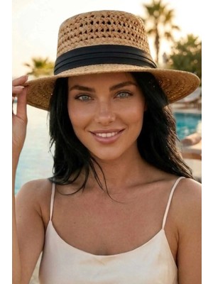 Uniquetrenders Kadın Hasır Şapka Riviera Stil Delikli Örgü Yazlık Plaj Şapkası