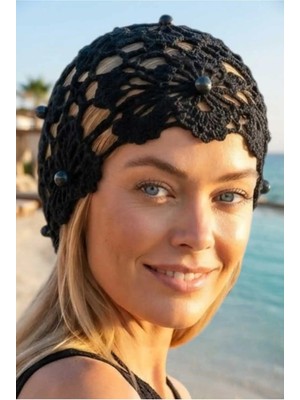 Uniquetrenders Kadın Inci Işlemeli Örgü Bere File Dokulu Bohem Plaj ve Yazlık Bandana