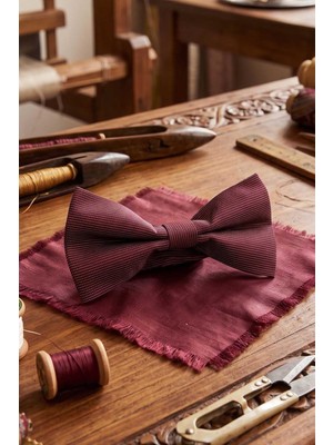 Kravatkolik Bordo Çizgi Ipek Papyon SB197