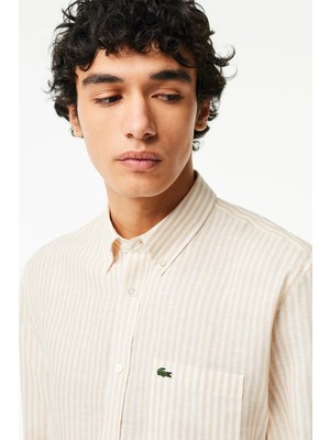 Lacoste Men's Regular Fit Yellow Shirt Standart Kesim Erkek Keten Gömlek Sarı