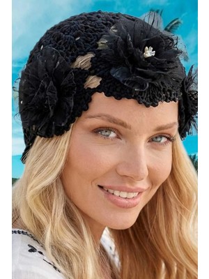 Uniquetrenders Kadın Çiçek Desenli Örgü Bere File Dokulu Bohem Plaj ve Yazlık Bandana