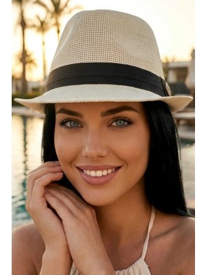 Uniquetrenders Kadın Hasır Fötr Şapka Siyah Bantlı Yazlık Plaj Şapkası Jackson Model