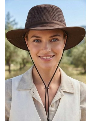 Uniquetrenders Kadın Fileli Safari Şapkası Geniş Siperlikli Ipli Nefes Alan Uv Güneş Koruyucu Balıkçı ve Outdoor Doğa Şapkası