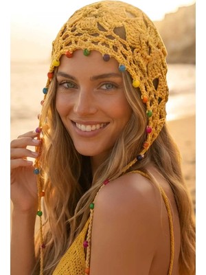 Uniquetrenders Kadın Bohem Boncuklu Örgü Bandana Bere Renkli Boncuklu Yazlık Şapka