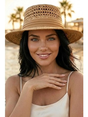 Uniquetrenders Kadın Hasır Şapka Riviera Stil Delikli Örgü Yazlık Plaj Şapkası