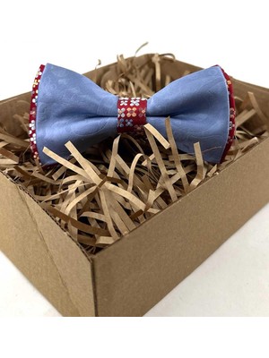 Kravatkolik Mavi Bordo Çiçek Desen Ipek Papyon SB275