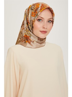 Armine Çiçek Desenli Twill Saf İpek Eşarp 9209D 34