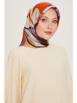 Armine Çiçek Desenli Twill Saf İpek Eşarp 9200D 06