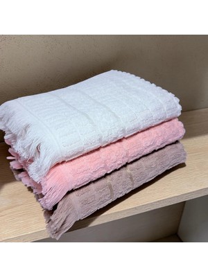 Botti Home %100 Pamuk Saçaklı El Yüz Havlusu Seti 3'lü - Dokulu Jakarlı Çeyizlik Banyo Havlusu (50X90 Cm)
