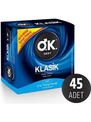 Okey Klasik 45'li Vanilya Aromalı Prezervatif Avantaj Paketi Geniş Baş Kısmı ile