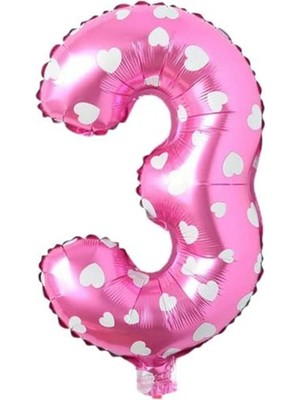 Teknocan Marketing 3 Rakamlı 16 Inç Pembe Kalpli Folyo Balon 36 cm (Pembe)
