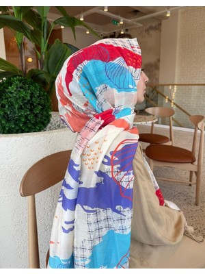 Lacivert Benetton Fiore Şal 1010