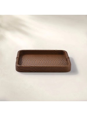 Qua Home Cleo Krokodil Dekoratif Deri Tepsi Kahverengi 30X23X3 cm