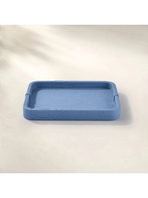 Qua Home Cleo Krokodil Dekoratif Deri Tepsi Mavi 30X23X3 cm