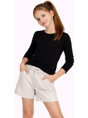 Hsc Bilişim Kız Çocuk Basic Uzun Kollu Tişört Okul Günlük Rahat T-Shirt - Siyah