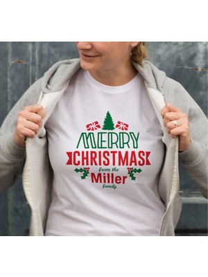 Tarz Yeri Yılbaşı Merry Christmas Miller Baskılı Oversize Bisiklet Yaka T-shirt - Beyaz