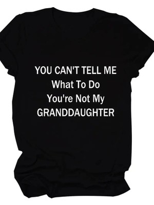 Tarz Yeri Kadın Baskılı Tişört Kısa Kol Bisiklet Yaka T-shirt - Siyah