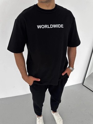 Tarz Yeri Erkek Baskılı T-Shirt Kısa Kol Bisiklet Yaka Regular Fit Rahat Kalıp Günlük Tişört - Siyah