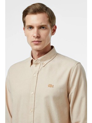 Lacoste Men's Slim Fit Beige Shirt Slim Fit Pamuklu Erkek Gömlek Bej