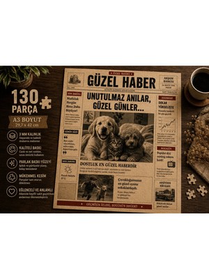 Kişiye Özel Retro Gazete Puzzle 130 Parça A3 Fotoğraflı Hediye