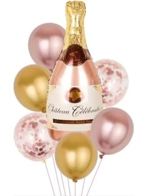 Teknocan Marketing Rose Gold Şampanya Şişesi Şekilli Folyo Balon
