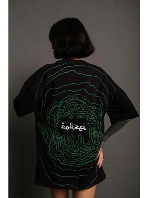 Tarz Yeri Kadın Bisiklet Yakalı Sırt Baskılı Oversize Kısa kol T-Shirt - Siyah
