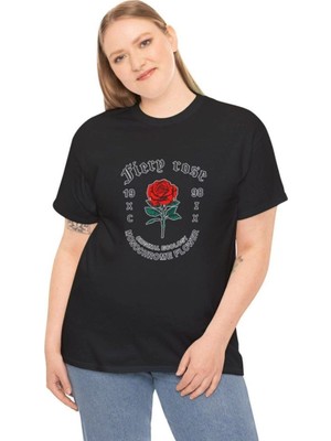 Tarz Yeri Kadın Bisiklet Yaka Baskılı  Kısa kol T-Shirt - Siyah
