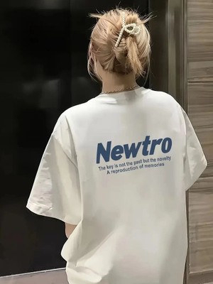 Tarz Yeri Kadın Tişört Newtro Baskılı Oversize Bisiklet Yaka T-shirt - Beyaz