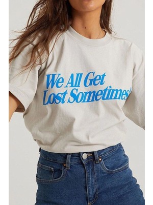 Tarz Yeri Kadın Baskılı Oversize kısa kol T-Shirt - Beyaz