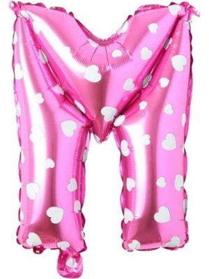 Teknocan Marketing M Harfi 16 Inç Pembe Kalpli Renk Folyo Balon 36 cm (Pembe)