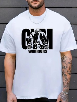 3 Erkek Baskılı Tişört Kısa Kol Bisiklet Yaka Regular fit Rahat kalıp T-Shirt - Beyaz