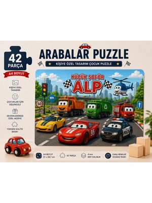 Kişiye Özel Arabalar Çocuk Puzzle 42 Parça A4