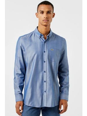 Lacoste Men's Slim Fit Blue Shirt Slim Fit Pamuklu Erkek Gömlek Mavi