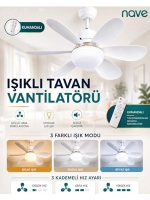 Nave NV-TV10 Işıklı Tavan Vantılatoru 6 Kanat