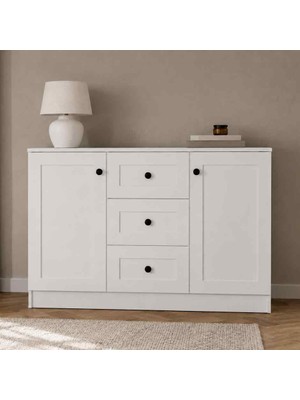 Midoser Lucas 2 Kapaklı 3 Çekmeceli Şifonyer – Modern Çok Amaçlı Depolama Dolabı Beyaz 130X43X85 cm