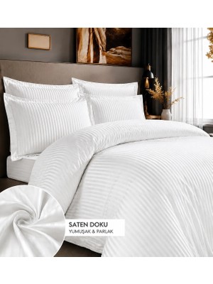 Home Çift Kişilik Otel Tipi Lastikli Çarşaflı Pamuk Saten Nevresim Takımı Beyaz