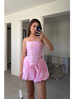 Magarde Içi Astarlı Pileli Şort Etek- Pembe