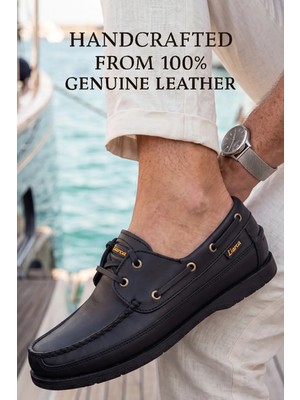 Liarca Blue Boy Marina – Siyah Hakiki Deri Lüks Erkek Tekne Ayakkabısı, Makosen, Loafer ve Casuall Ayakkabısı (40-46 Numara)