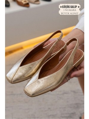 Siena Kadın Gold Kare Burun Babet Slingback