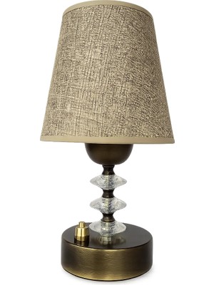 Fey Abajur El Yapımı Pilli LED Masa Lambası Eskitme Metal Kristal Detaylı Kahverengi Kumaş Şapkalı Kablosuz Dekoratif Gece Lambası 25 cm Pilli Gece Lambası Kahverengi şapka kristal eskitme ayak