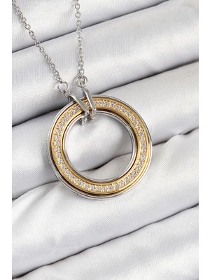 Aletools  316L Çelik Zirkon Taşlı Dönen Daire Model Gold ve Gümüş Renk Kadın Kolye