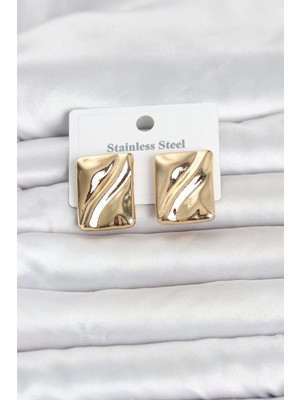 Sepetopia 316L Çelik Gold Renk Plaka Model Kadın Küpe
