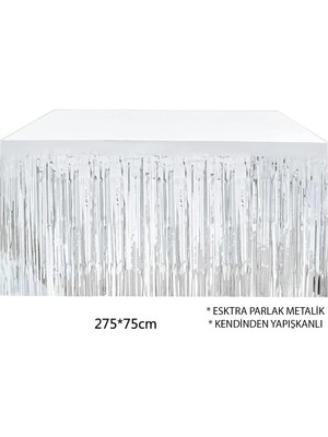 Sepetopia Gümüş Metalize Masa Eteği 275X75 cm – Kendinden Yapışkanlı