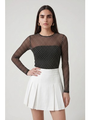 Shopping Shop Puantiyeli Tül Bluz Sıyah