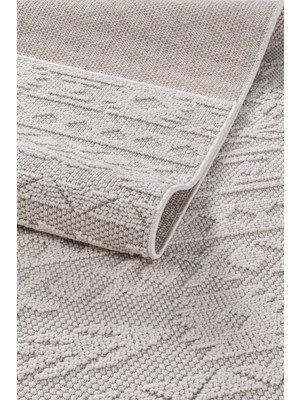 Evoris Bonnie BO1259W Krem Halı Loop Sisal Iskandinav Desen Pamuk Taban Tozuyok Salon Mutfak Koridor Halısı