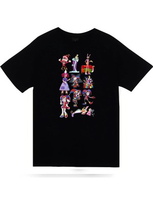 stonedfame The Amazing Digital Circus Baskılı %100 Pamuk Unisex Siyah T-Shirt