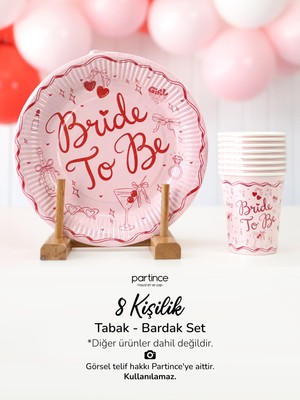 Partince Bride To Be Tabak Bardak Set 8 Kişilik Kullan At Karton Tabak Bardak Pembe Kırmızı Bekarlığa Veda Parti Seti