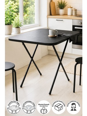 Bofigo Gardenflex Masa Yemek Masası Mutfak Masası Balkon Masası Katlanır Masa 60X80 cm Siyah